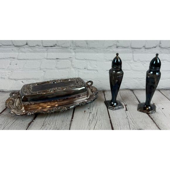 Unbranded Other - Unbranded butter dish pepper shaker salt shaker silver plated metal